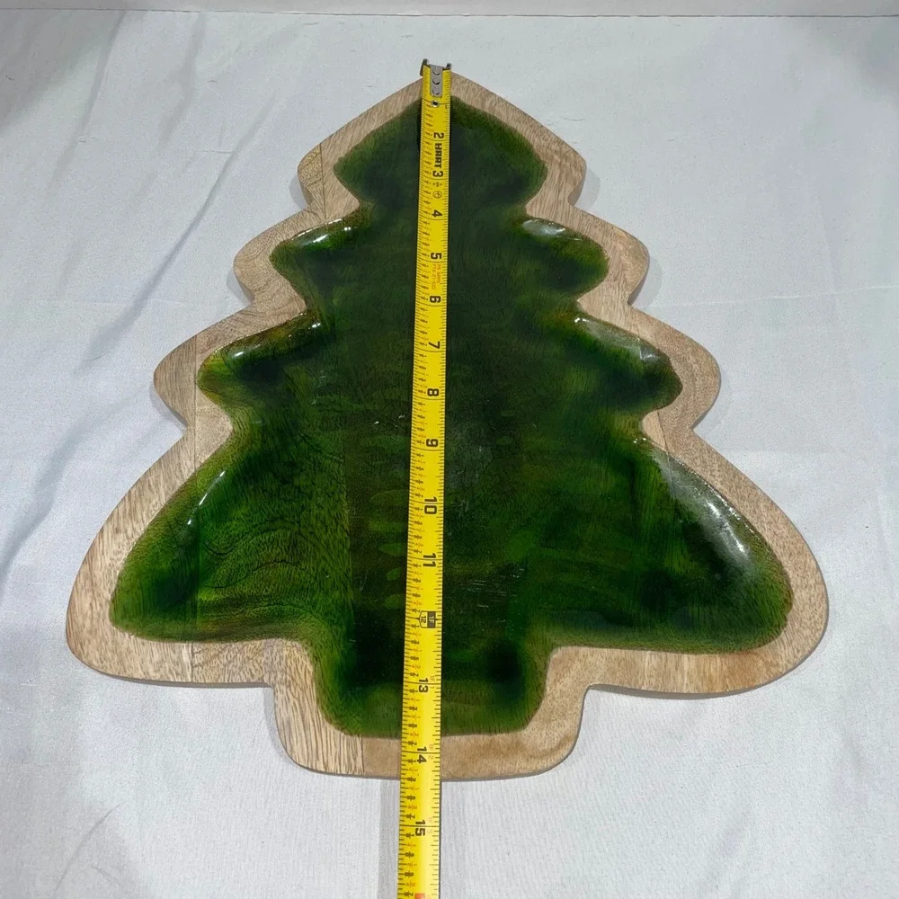 Tabletops Unlimited Oh Christmas Tree Wood Serving Tray Green Enamel Platter